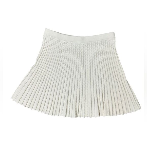 Alice + Olivia Baker Cable Knit Flare Mini Skirt in Soft White - Picture 9 of 14